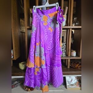 Silk Vibrant Purple Floral Wrap Skirt